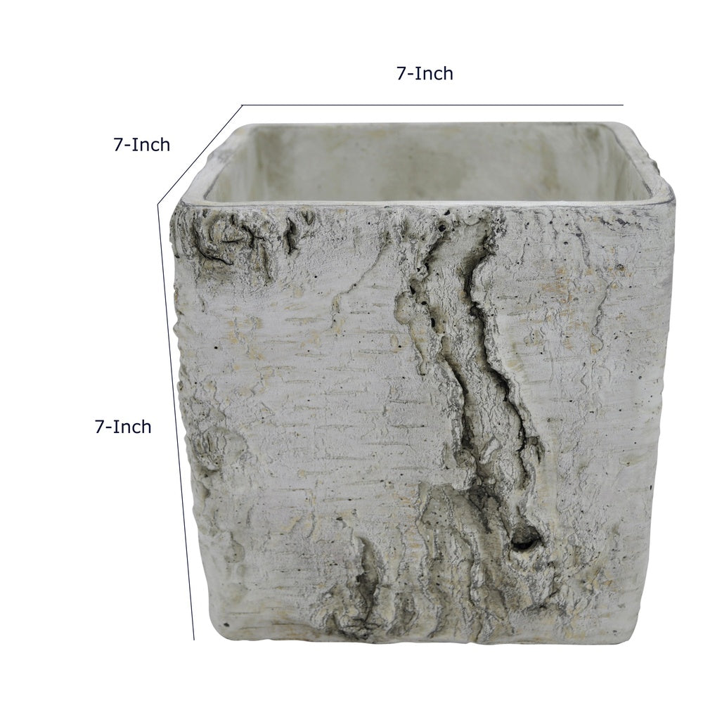 Outdoor Decorative Planter | Faux Bois Textured Terracotta | 7" Gray