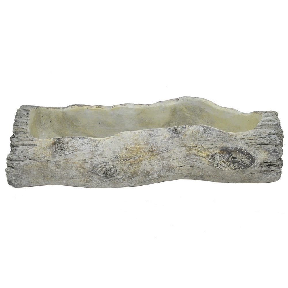 Decorative Faux Log Planter | Driftwood Style Terracotta | 13" Gray