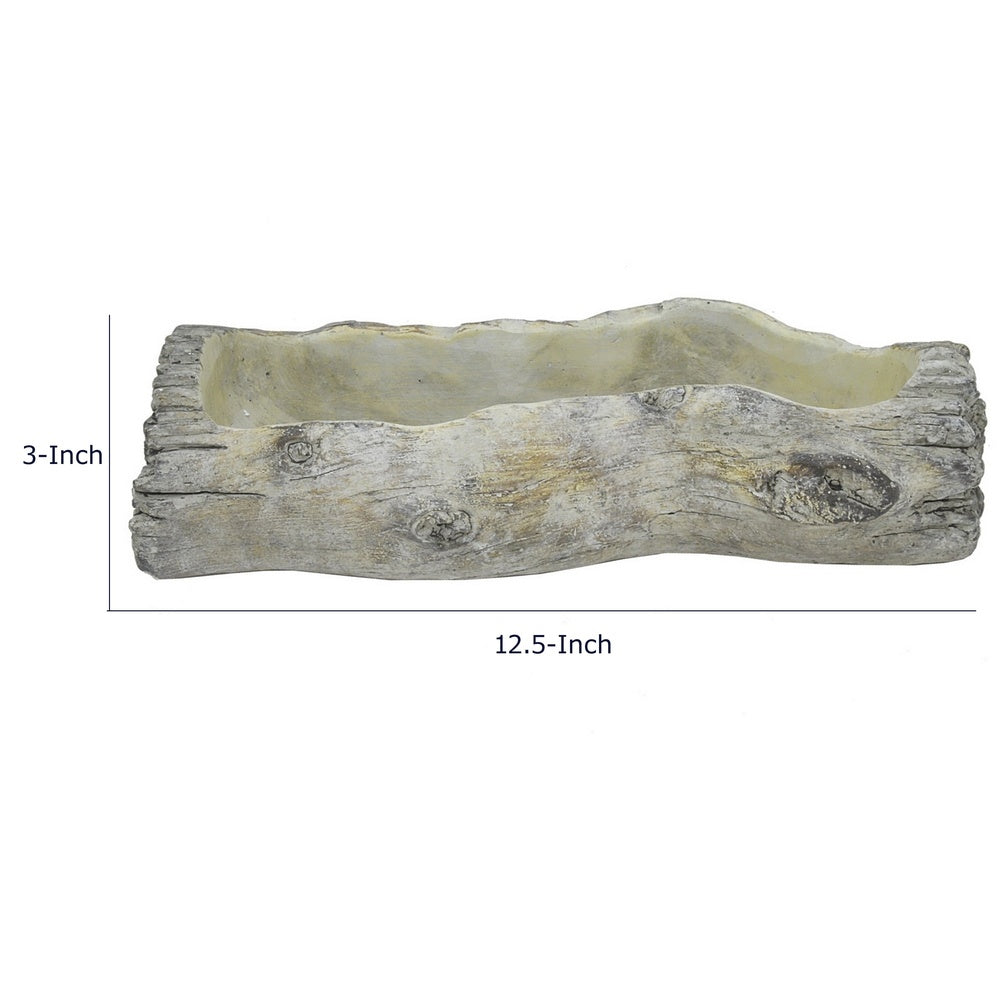 Decorative Faux Log Planter | Driftwood Style Terracotta | 13" Gray