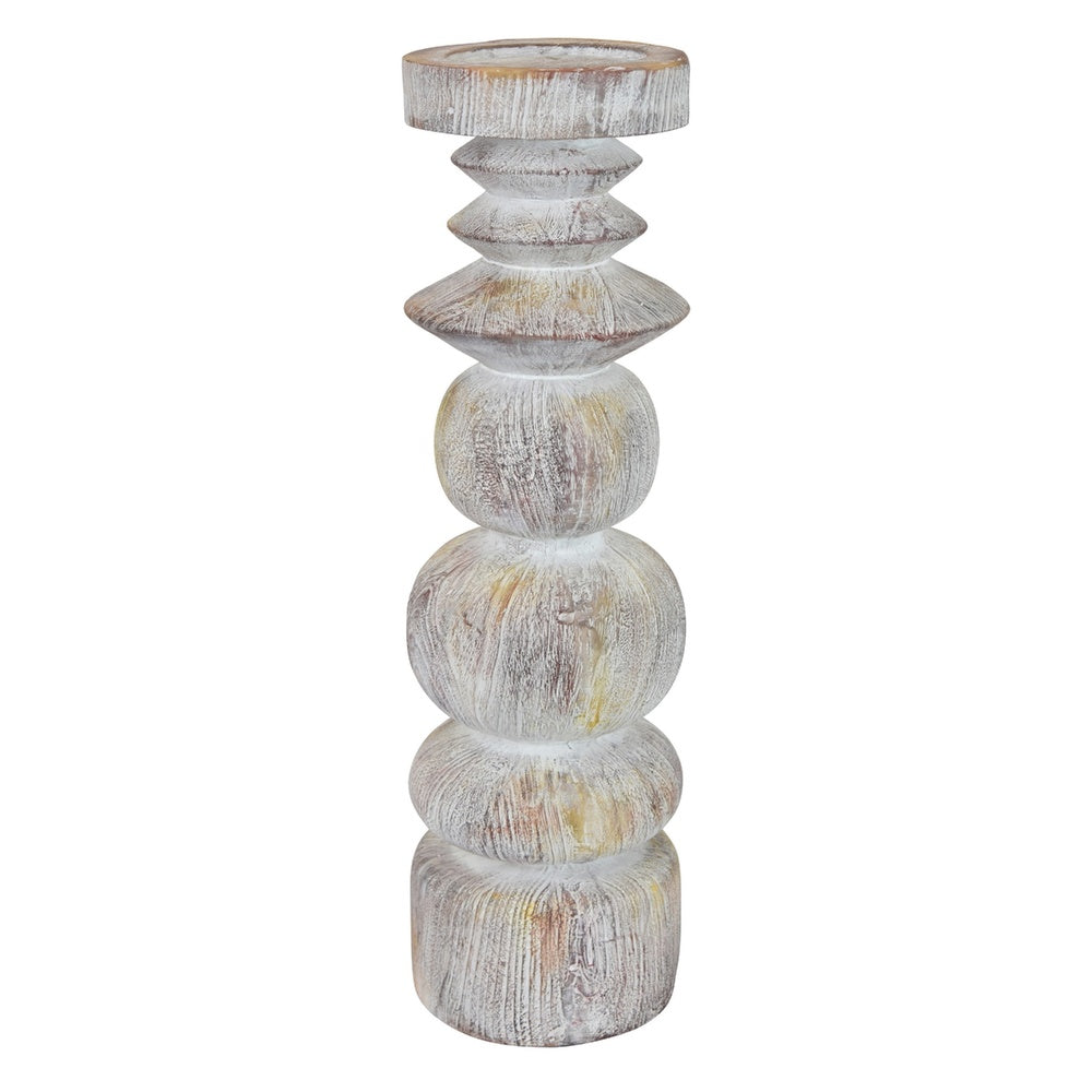 Josi Tabletop Décor C&le Holder | Sculpted Turned Whitewash Resin | 18"