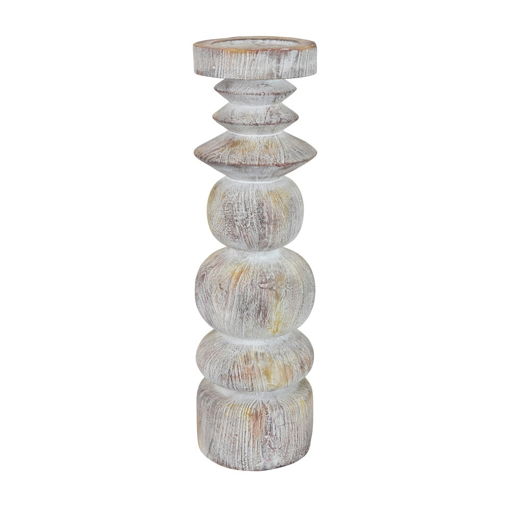 Josi Tabletop Décor C&le Holder | Sculpted Turned Whitewash Resin | 18"