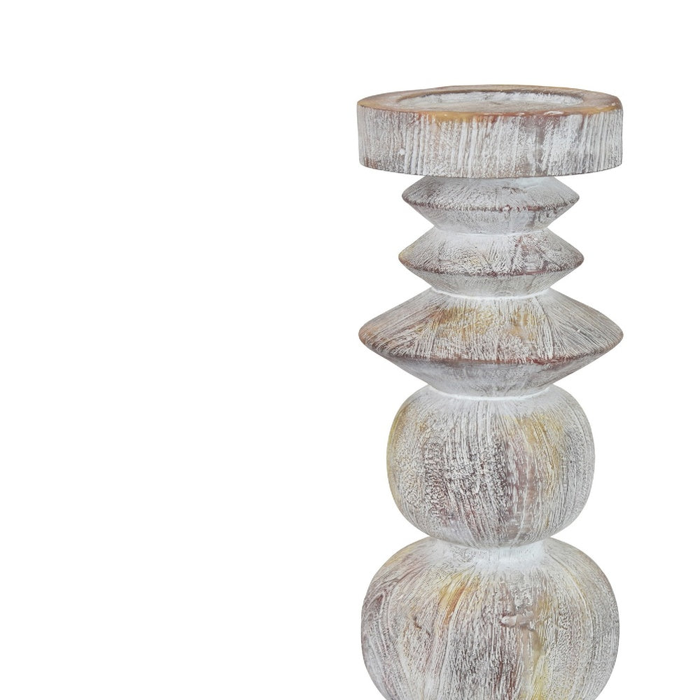 Josi Tabletop Décor C&le Holder | Sculpted Turned Whitewash Resin | 18"