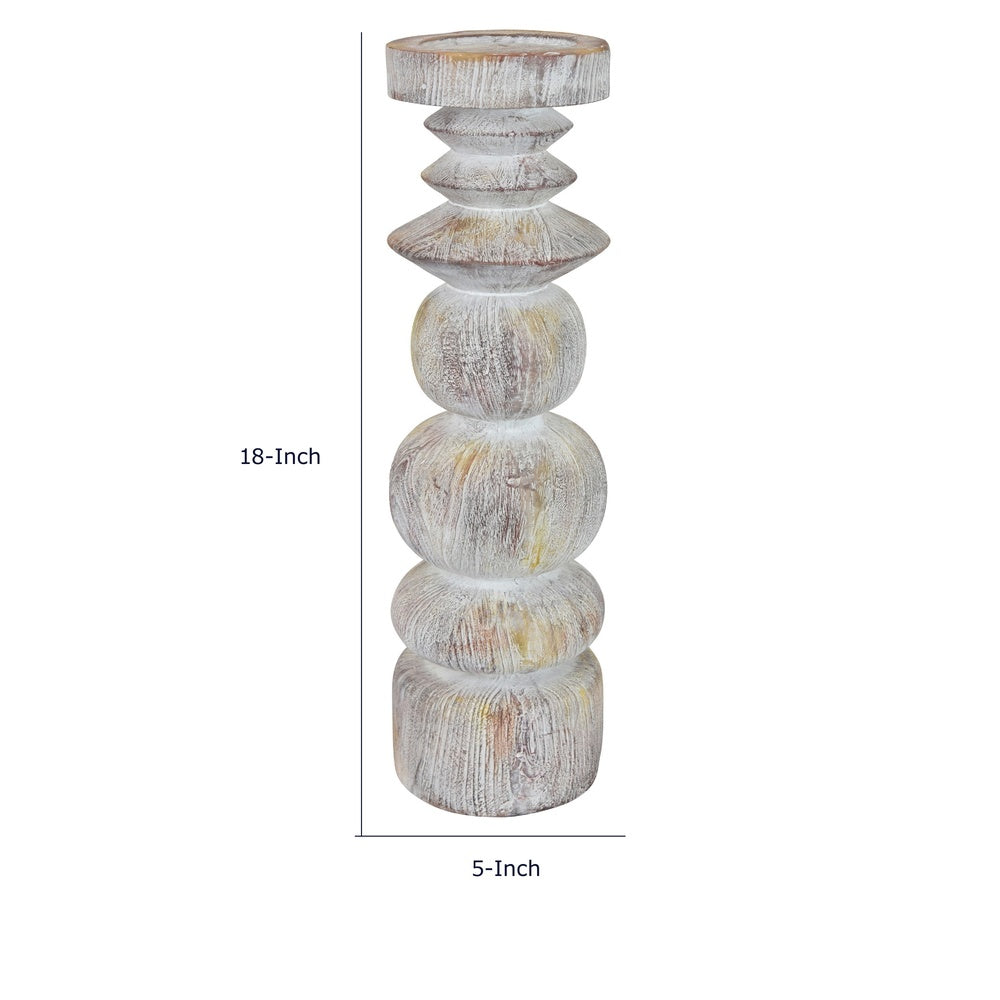 Josi Tabletop Décor C&le Holder | Sculpted Turned Whitewash Resin | 18"