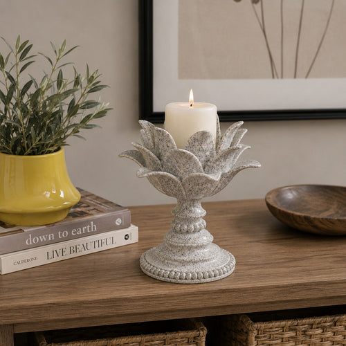 Tabletop Décor C&le Holder | Lotus Leaf Sculptural | Speckled Gray | 10"