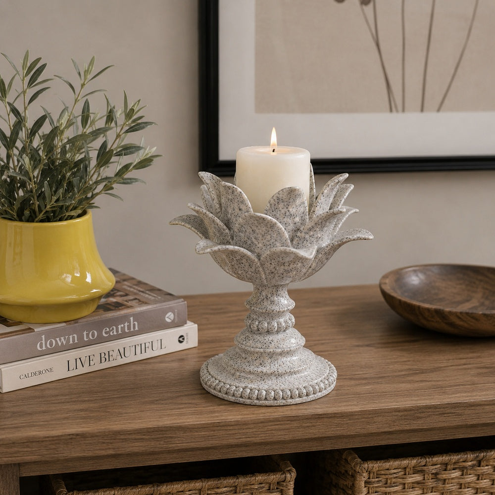 Tabletop Décor C&le Holder | Lotus Leaf Sculptural | Speckled Gray | 10"