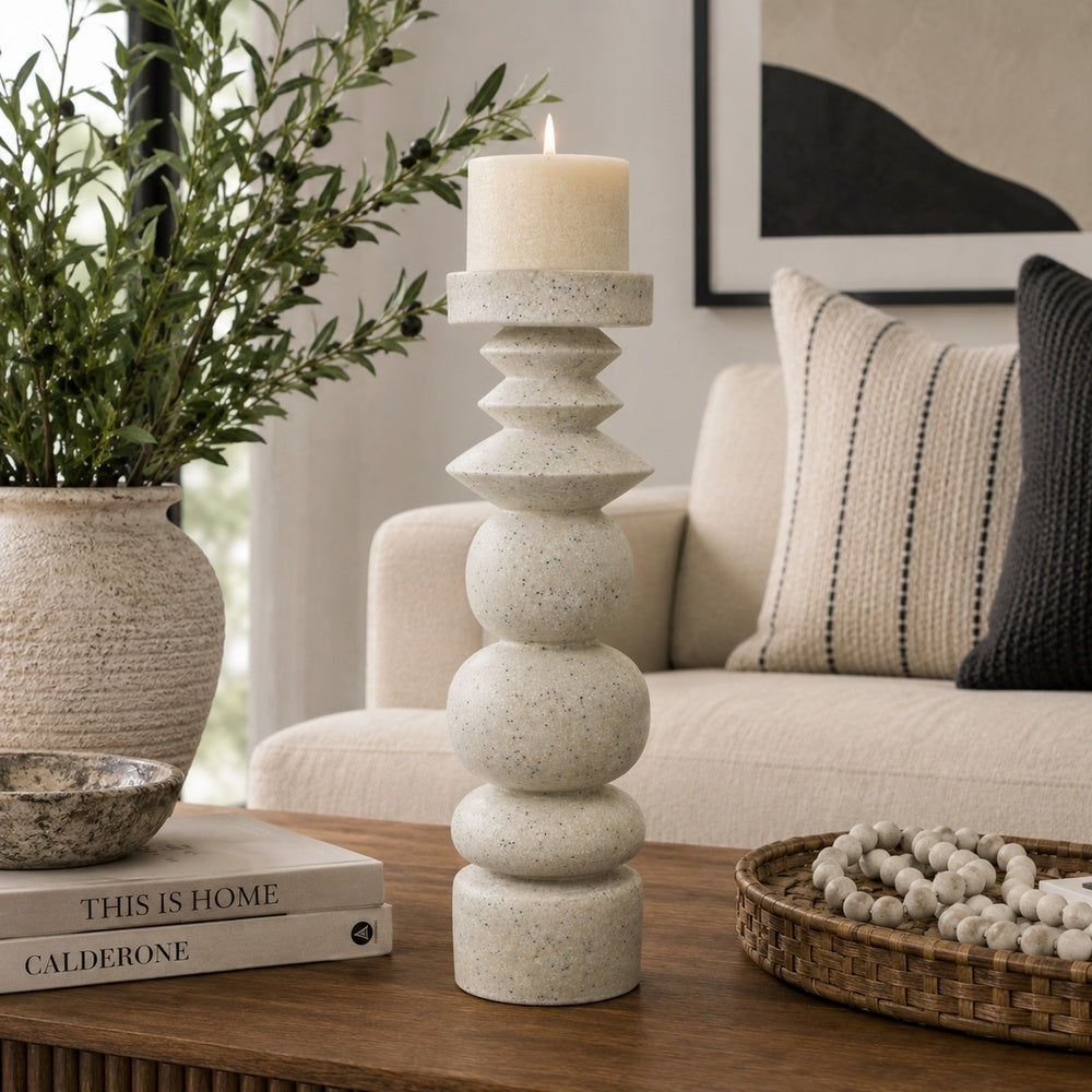 Josi Tabletop Décor C&le Holder | Sculpted Turned White Resin | 18"