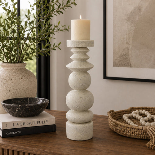Josi Tabletop Décor C&le Holder | Sculpted Turned White Resin | 18"