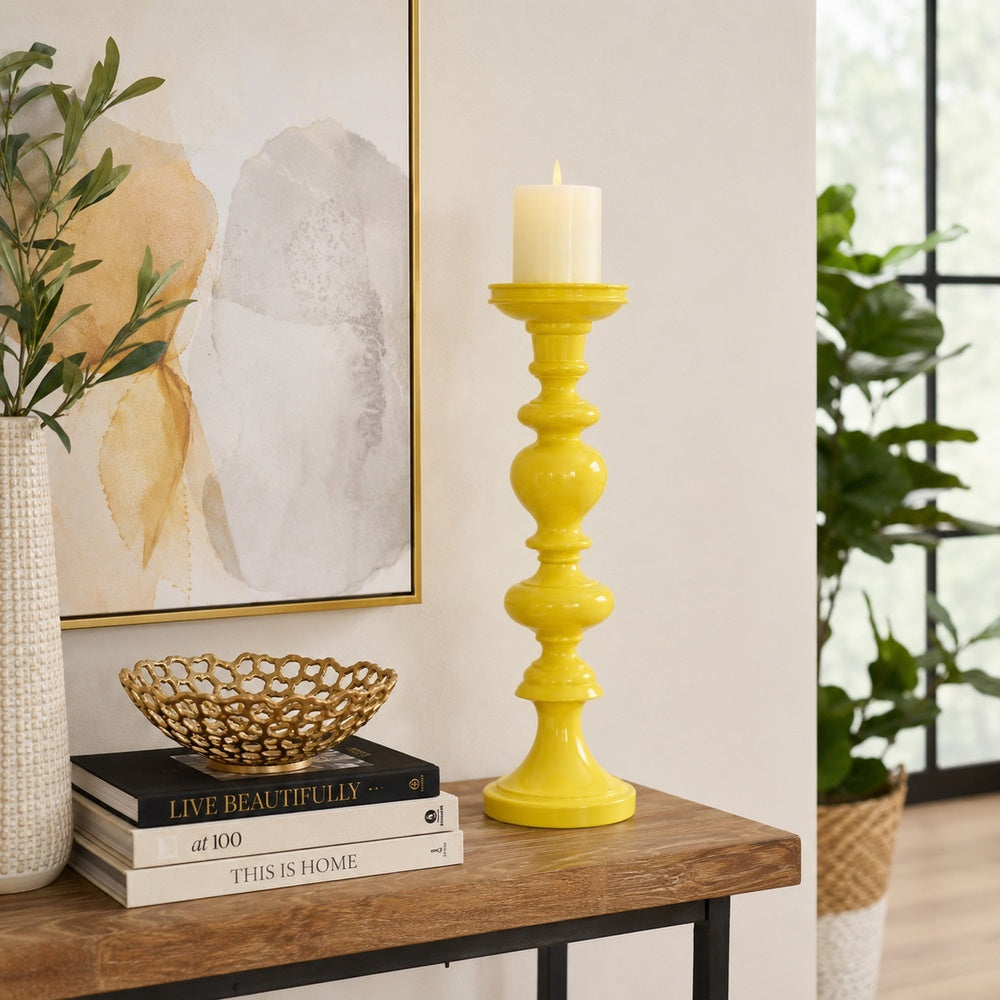 Meo Tabletop Décor C&le Holder | Sculpted Turned Yellow Resin | 20"