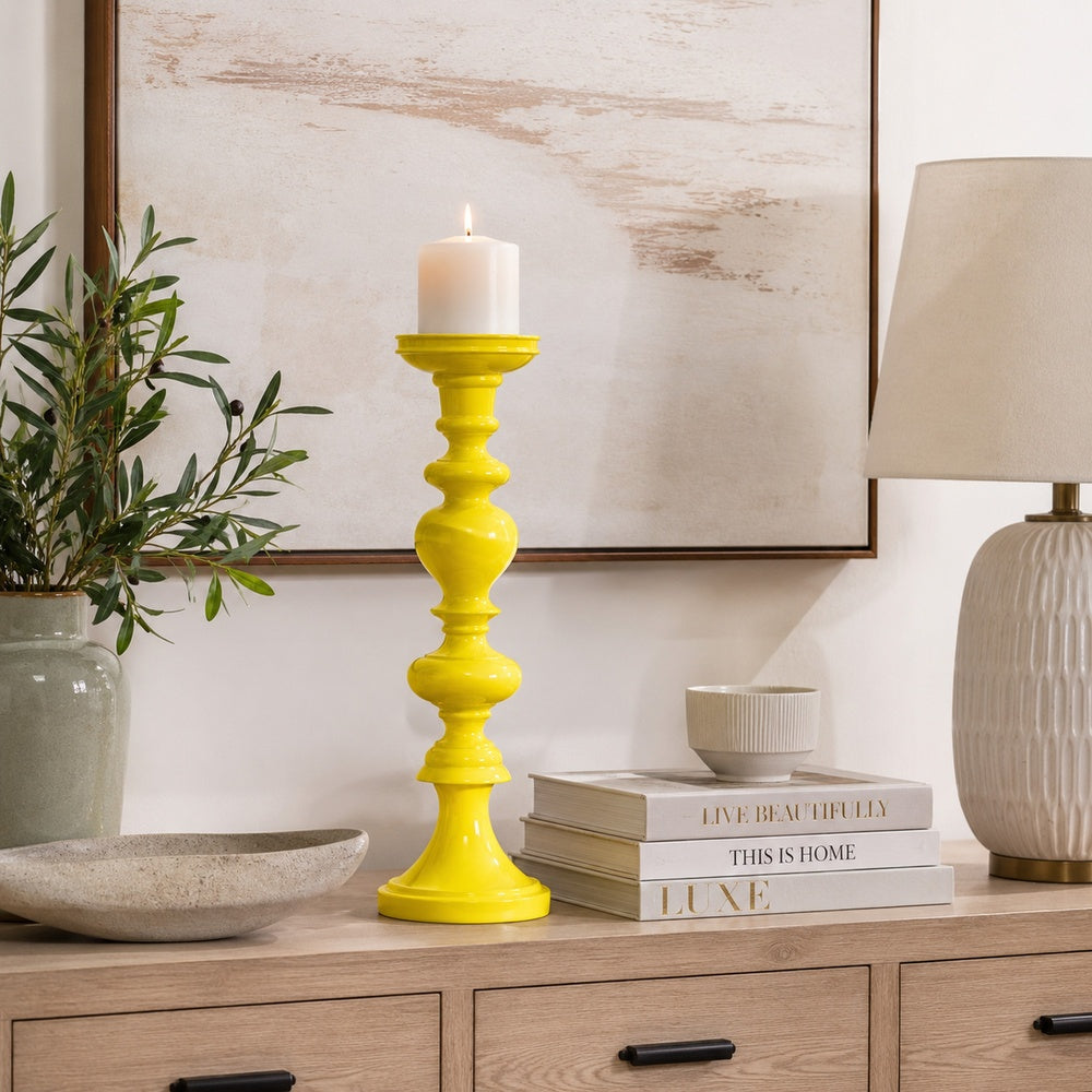 Meo Tabletop Décor C&le Holder | Sculpted Turned Yellow Resin | 20"