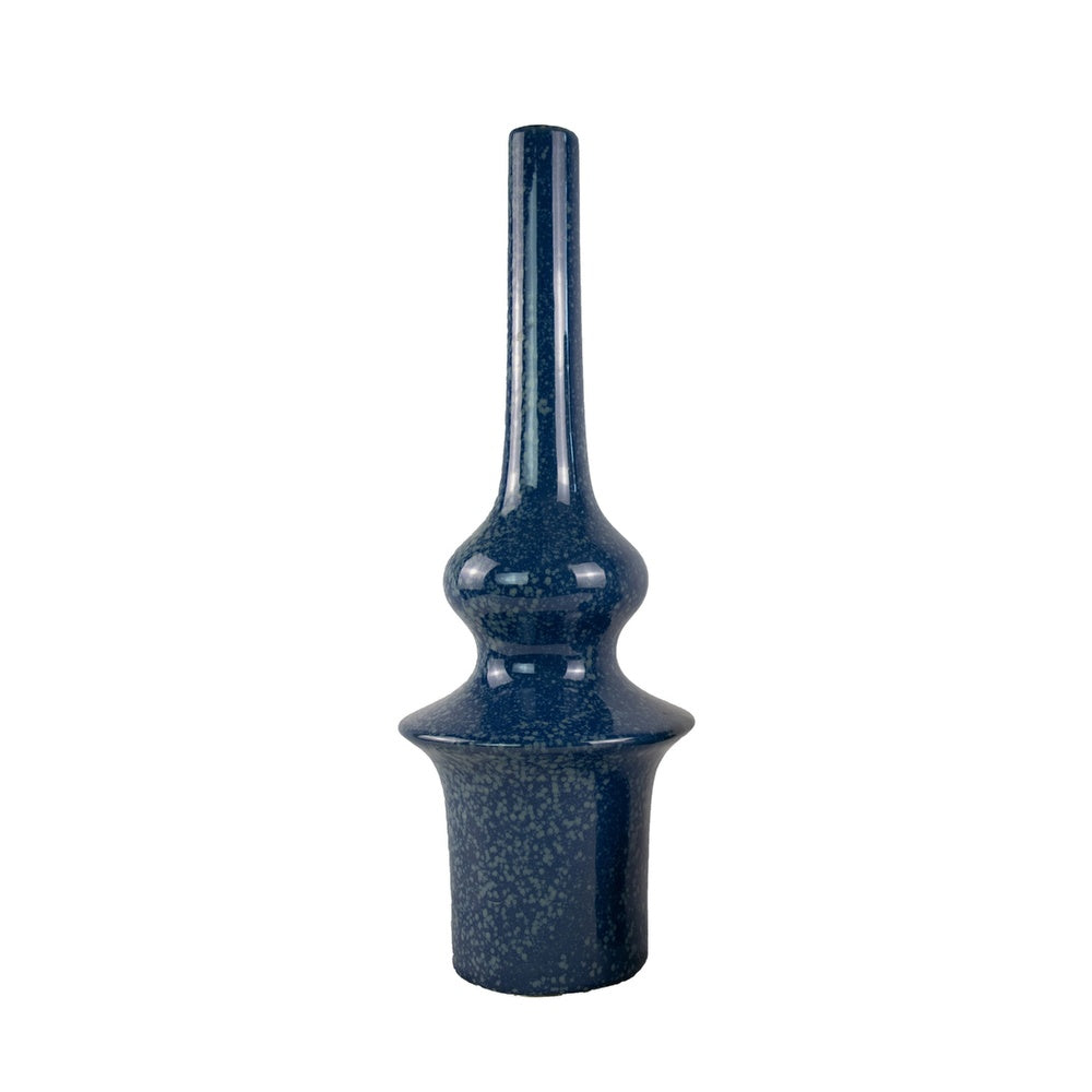 Fea Decorative Flower Vase | Narrow Mouth | Turned Blue Ceramic | 21"