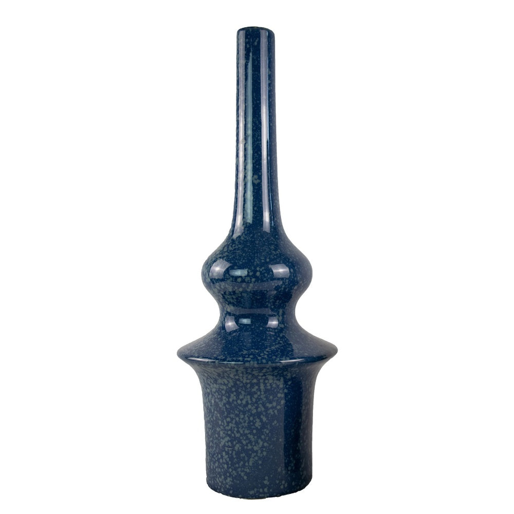 Fea Decorative Flower Vase | Narrow Mouth | Turned Blue Ceramic | 21"