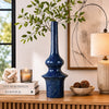 Fea Decorative Flower Vase | Narrow Mouth | Turned Blue Ceramic | 21"