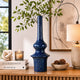 Fea Decorative Flower Vase | Narrow Mouth | Turned Blue Ceramic | 21"