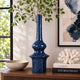 Fea Decorative Flower Vase | Narrow Mouth | Turned Blue Ceramic | 21"
