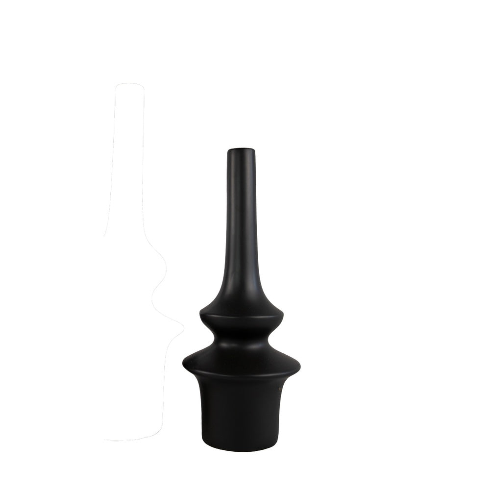 Fea Decorative Flower Vase | Narrow Mouth | Turned Black Ceramic | 17"