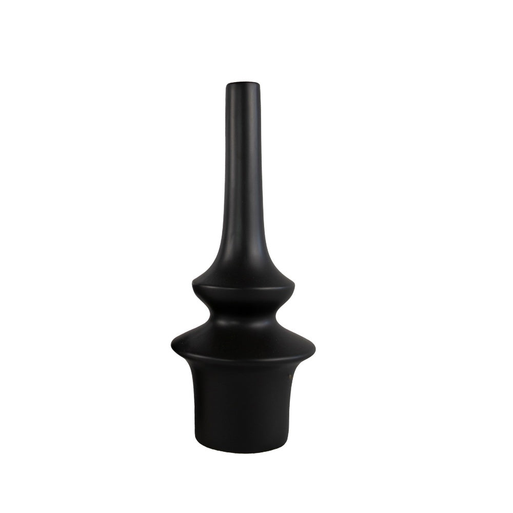 Fea Decorative Flower Vase | Narrow Mouth | Turned Black Ceramic | 17"
