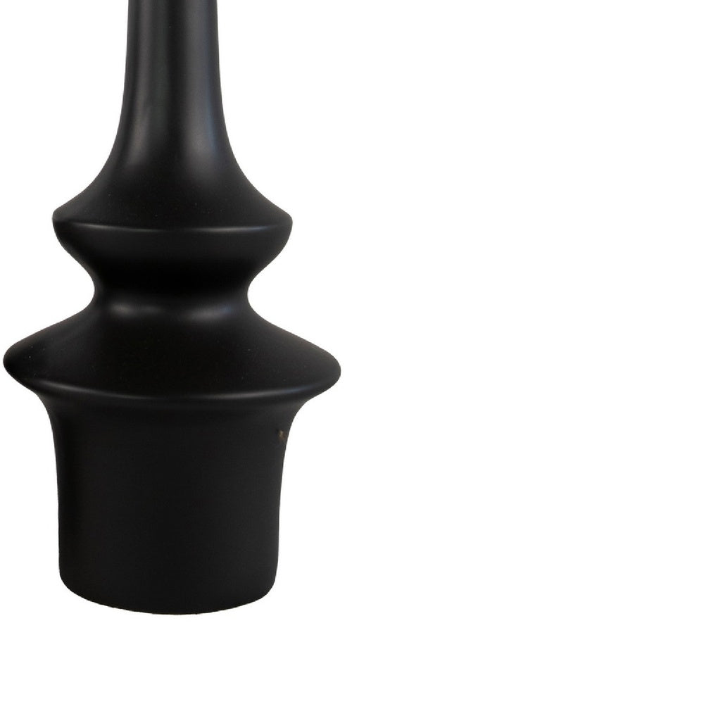 Fea Decorative Flower Vase | Narrow Mouth | Turned Black Ceramic | 17"