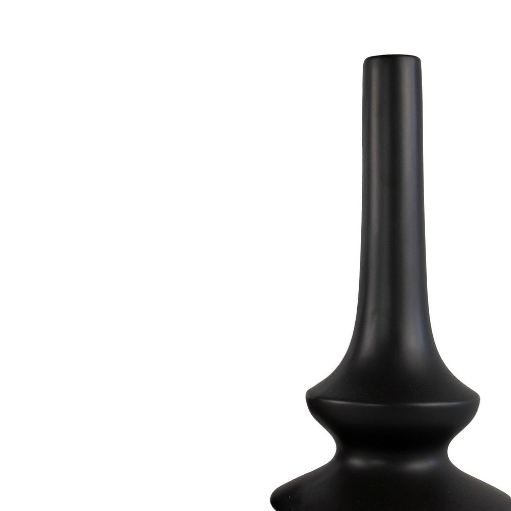 Fea Decorative Flower Vase | Narrow Mouth | Turned Black Ceramic | 17"