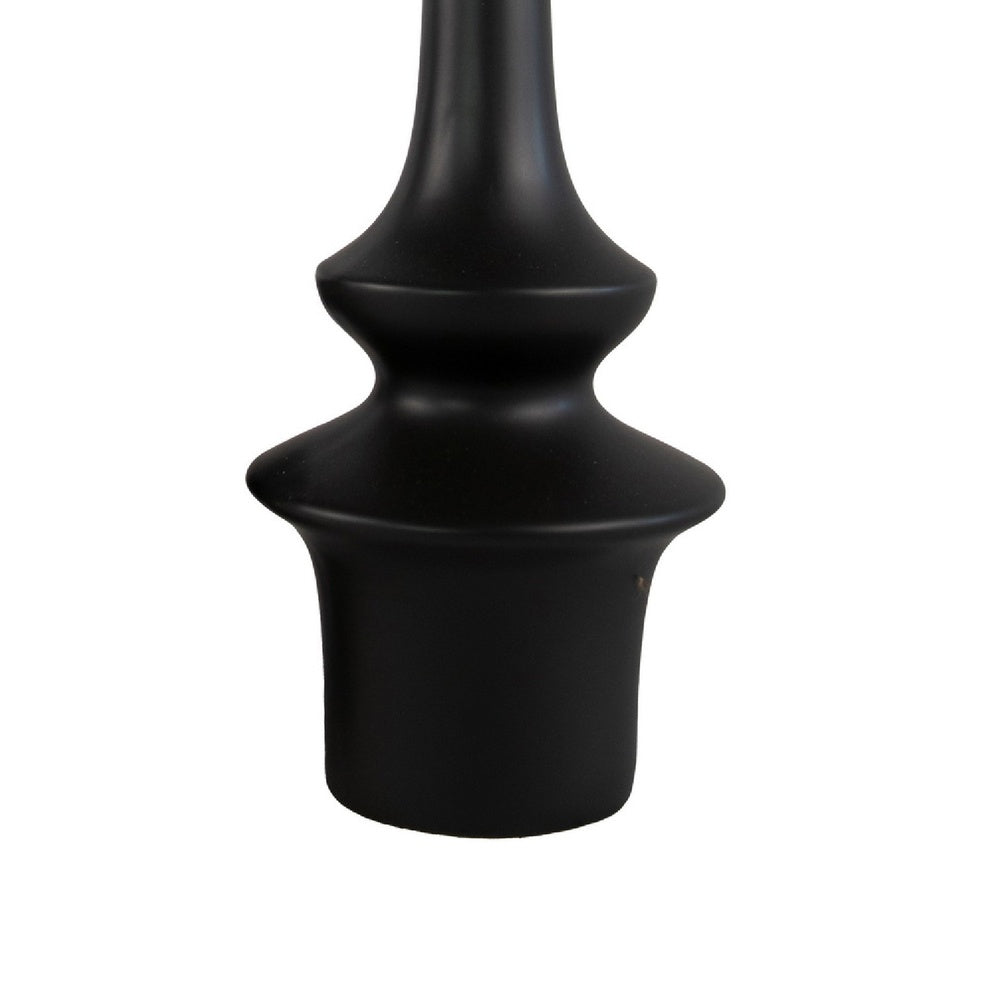 Fea Decorative Flower Vase | Narrow Mouth | Turned Black Ceramic | 17"