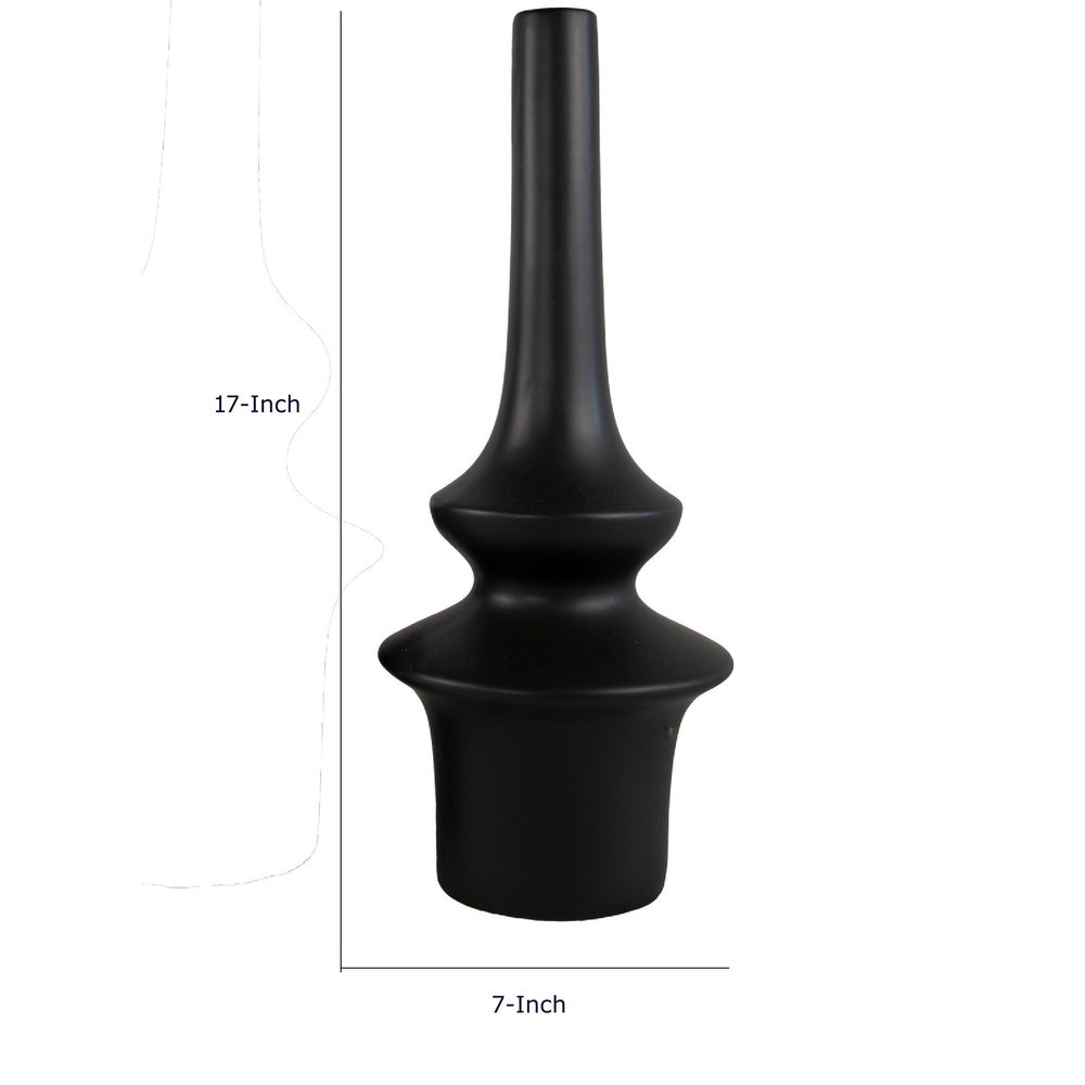 Fea Decorative Flower Vase | Narrow Mouth | Turned Black Ceramic | 17"