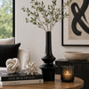 Fea Decorative Flower Vase | Narrow Mouth | Turned Black Ceramic | 17"