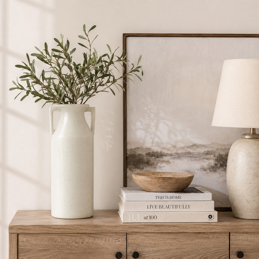 Decorative Flower Vase | Farmhouse Milk Jug Style | 17" White Ceramic