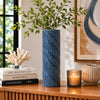 Decorative Flower Vase | Textured Herringbone | Blue Ceramic | 20"