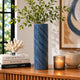 Decorative Flower Vase | Textured Herringbone | Blue Ceramic | 20"