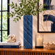 Decorative Flower Vase | Textured Herringbone | Blue Ceramic | 20"