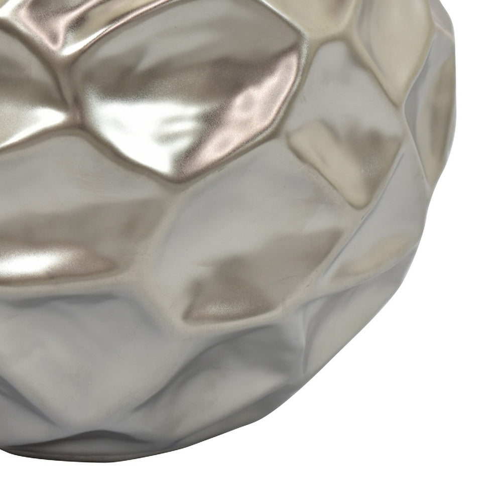 Decorative Accent Sculpture Orb | Faceted Glam Silver Ceramic | 9"