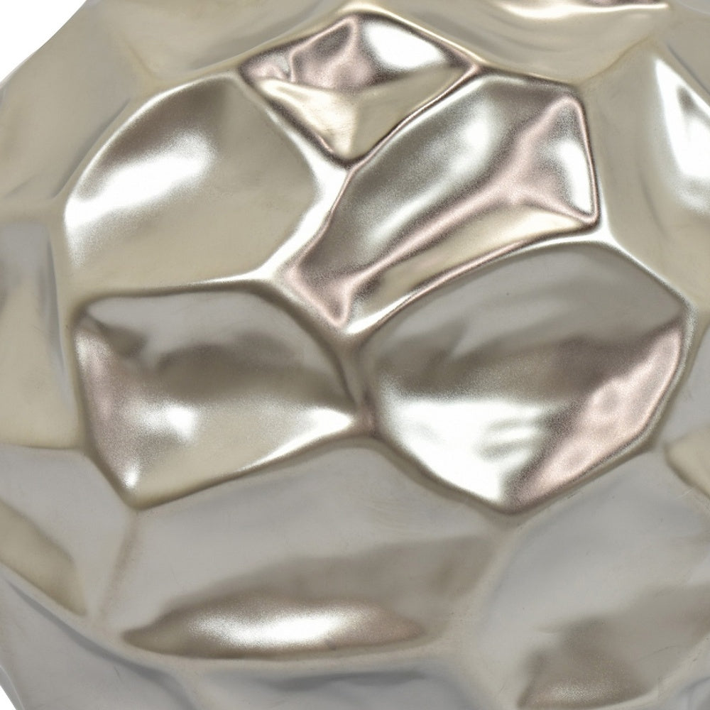 Decorative Accent Sculpture Orb | Faceted Glam Silver Ceramic | 9"