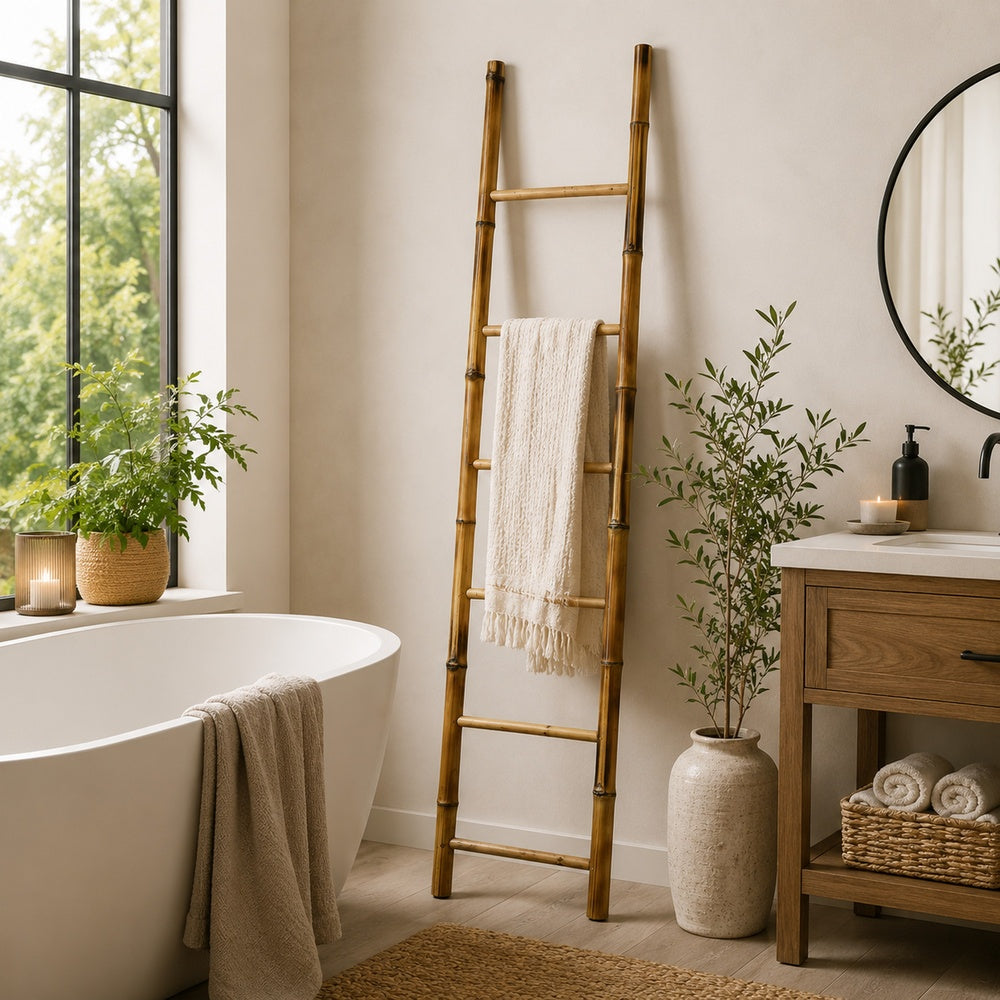 Natural Bamboo Ladder | Decorative & Utility Leaning Rack | 86" Brown