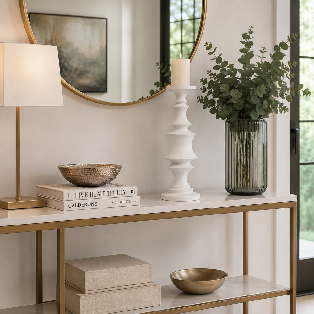 Tabletop Décor C&le Holder | Tiered Baluster Style | White Resin | 18"