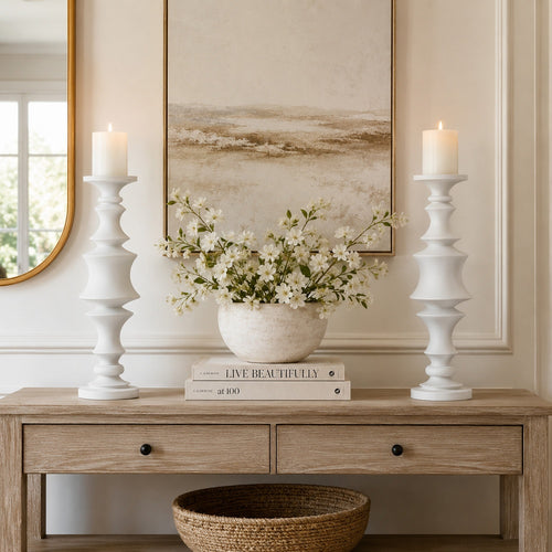 Tabletop Décor C&le Holder | Tiered Baluster Style | White Resin | 18"