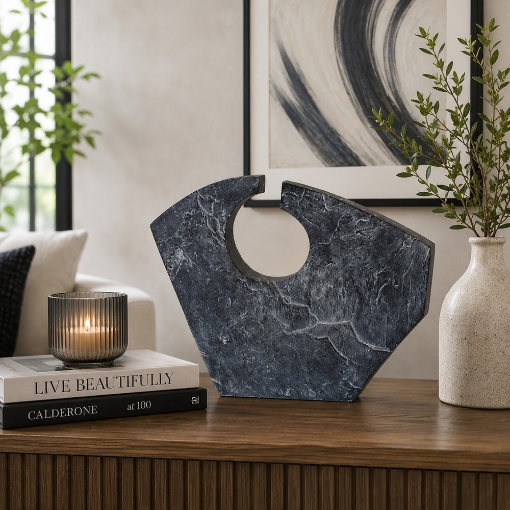 Tabletop Décor | Circular Cutout | Marble Accent Gray Resin | 16"