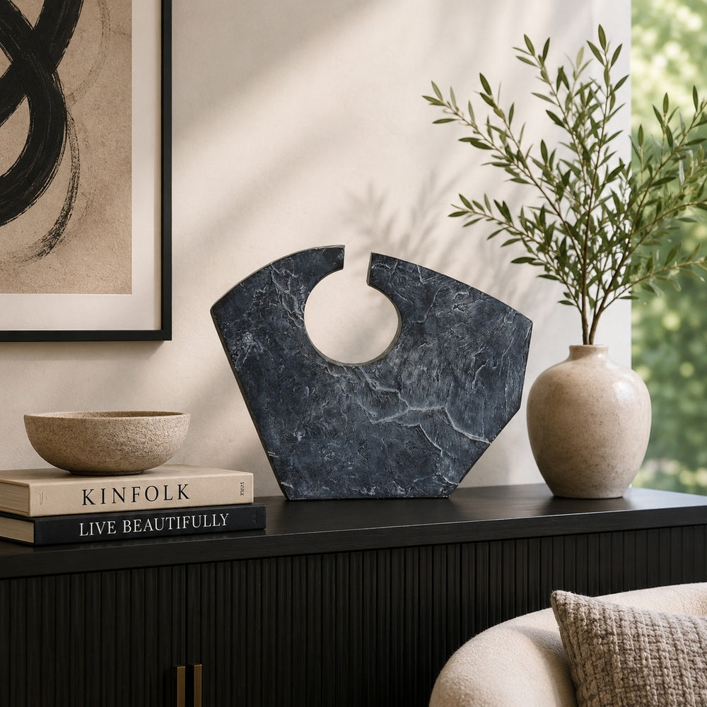 Tabletop Décor | Circular Cutout | Marble Accent Gray Resin | 16"