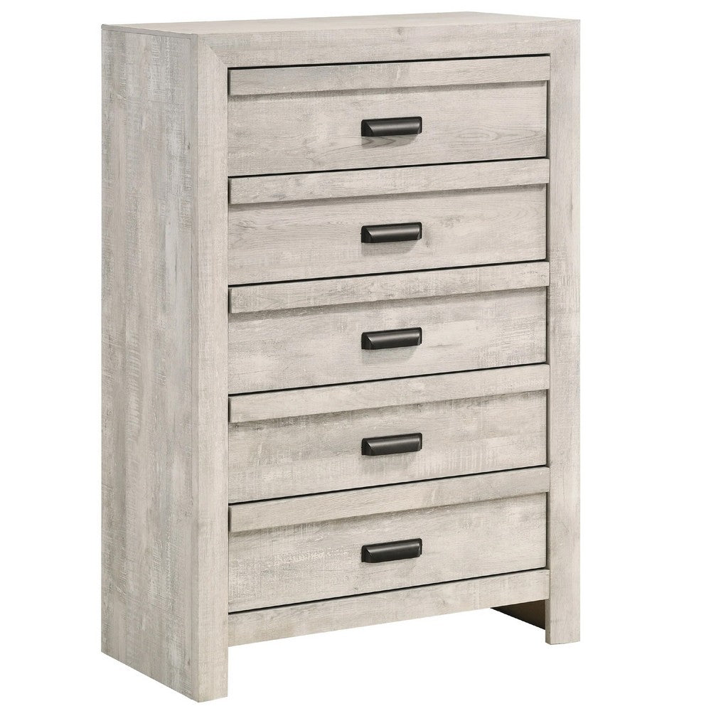 Full Bedroom Set, Beige, Black Wood, 4 Piece Set with Nightstand, Dresser, and Chest
