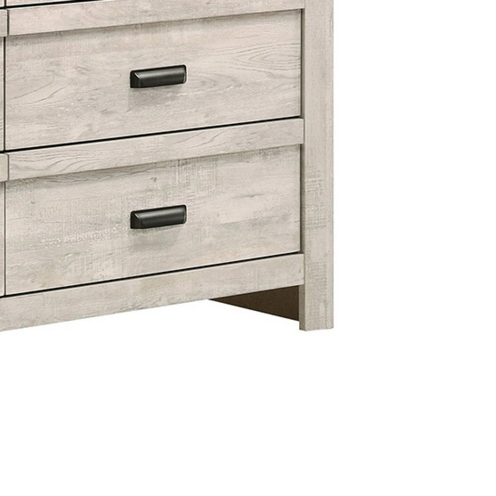 Full Bedroom Set, Beige, Black Wood, 4 Piece Set with Nightstand, Dresser, and Chest