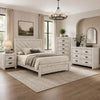 Full Bedroom Set, Beige, Black Wood, 4 Piece Set with Nightstand, Dresser, and Chest