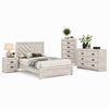 Full Bedroom Set, Beige, Black Wood, 4 Piece Set with Nightstand, Dresser, and Chest