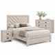 Full Bedroom Set, Beige, Black Wood, 3 Piece Set with Nightstand and Dresser