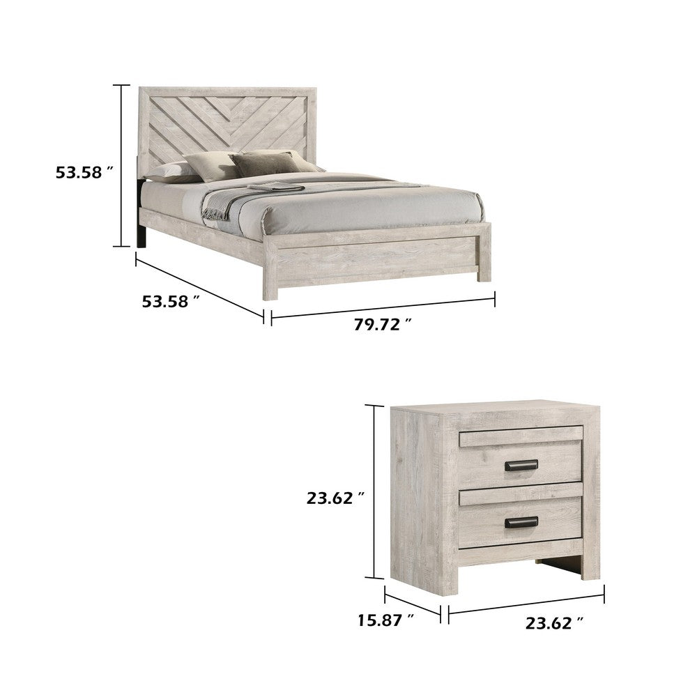 Full Bedroom Set, Beige, Black Wood, 2 Piece Set with Nightstand