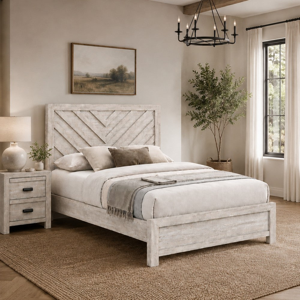 Full Bedroom Set, Beige, Black Wood, 2 Piece Set with Nightstand