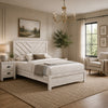 Full Bedroom Set, Beige, Black Wood, 2 Piece Set with Nightstand