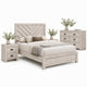 King Bedroom Set, Beige, Black Wood, 4 Piece Set with 2 Nightstands and Dresser