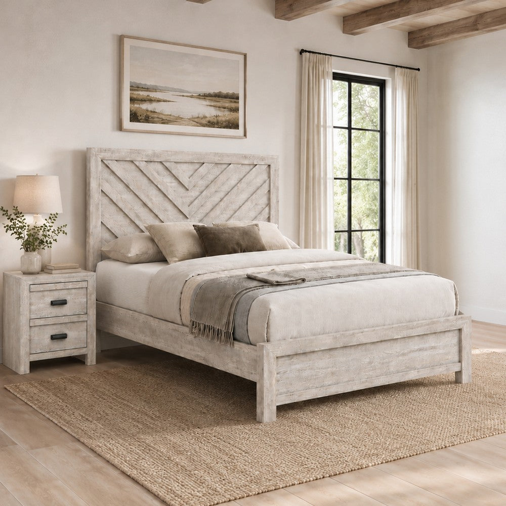 King Bedroom Set, Beige, Black Wood, 2 Piece Set with Nightstand