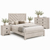 Queen Bedroom Set, Beige, Black Wood, 4 Piece Set with 2 Nightstands and Dresser