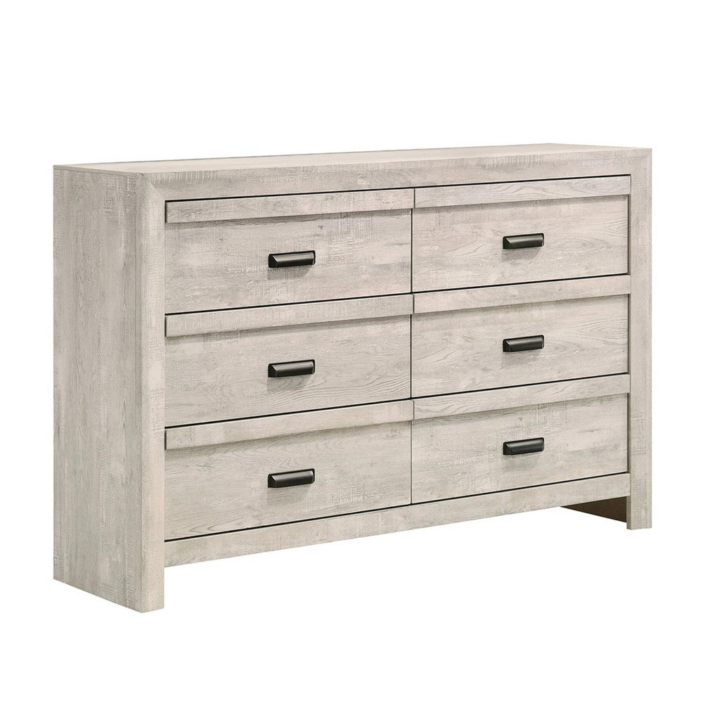 Queen Bedroom Set, Beige, Black Wood, 4 Piece Set with 2 Nightstands and Dresser