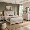 Queen Bedroom Set, Beige, Black Wood, 4 Piece Set with 2 Nightstands and Dresser