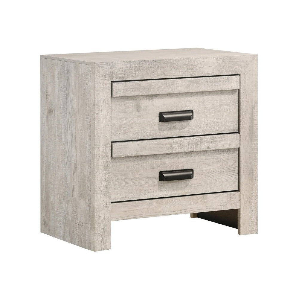 Queen Bedroom Set, Beige, Black Wood, 2 Piece Set with Nightstand